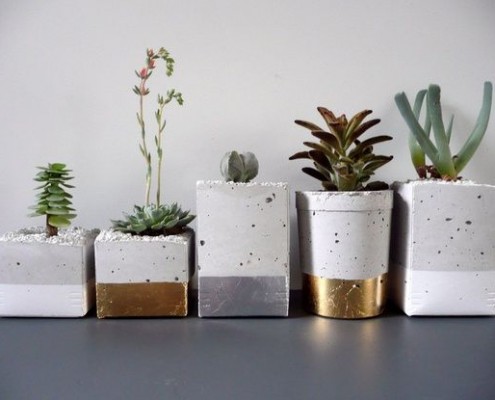 Kaktus Terrarium Beton Deko Zement Blumentopf Gold Silber